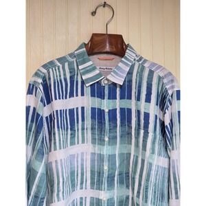 Tommy Bahama Shirt Mens XL Blue Green Linen Button Up Long Sleeve Coastal Marlin